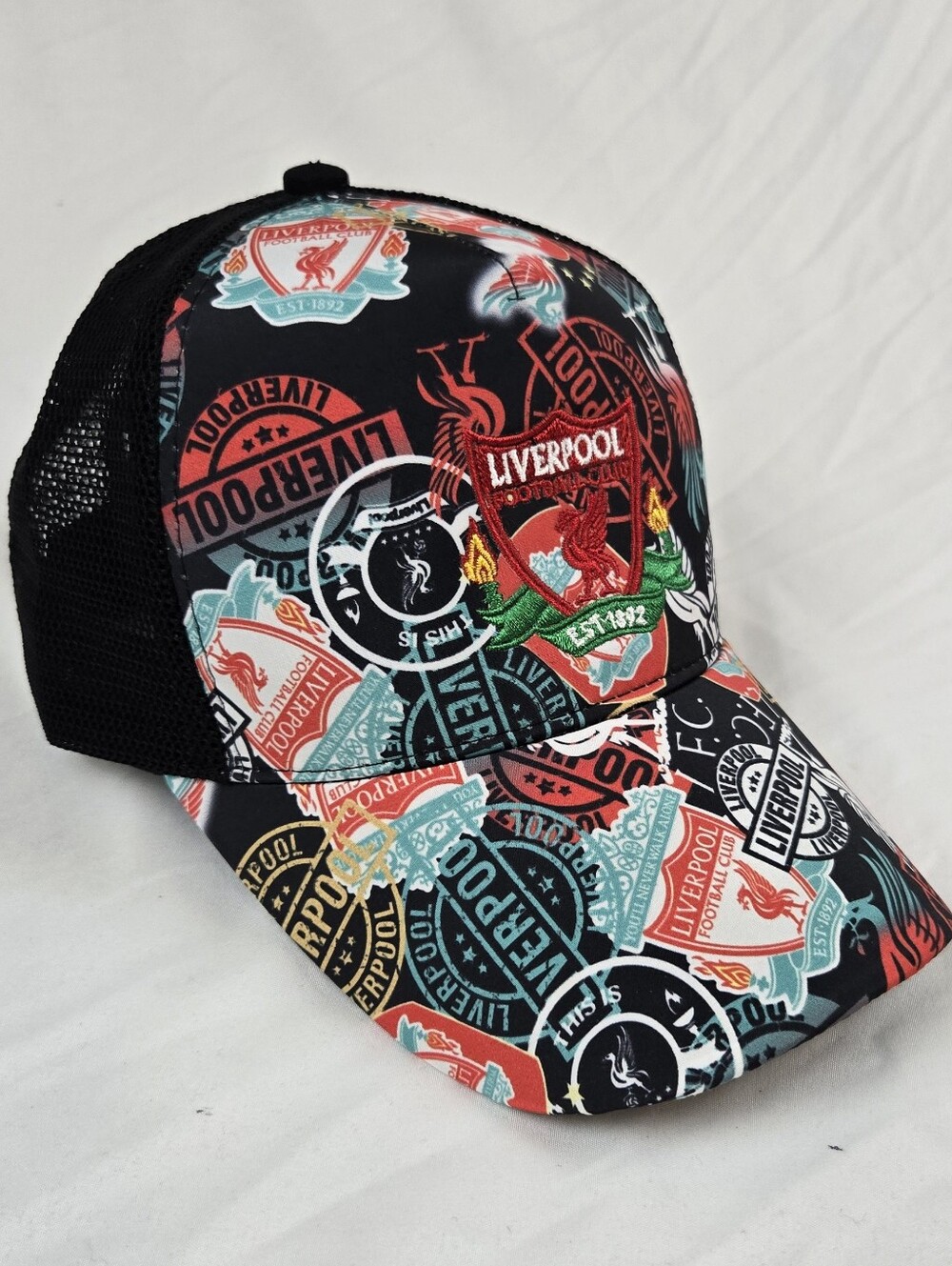 Liverpool FC All Over Print Trucker Hat Snapback Black Red One Size